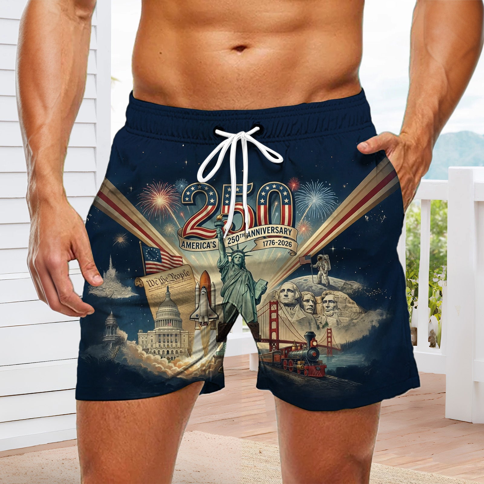 men's American flag print casual pants Independence Day view 10