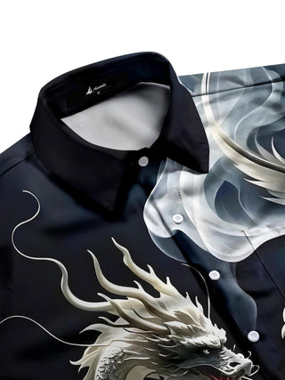 Men's dragon phoenix print half sleeve shirt side view