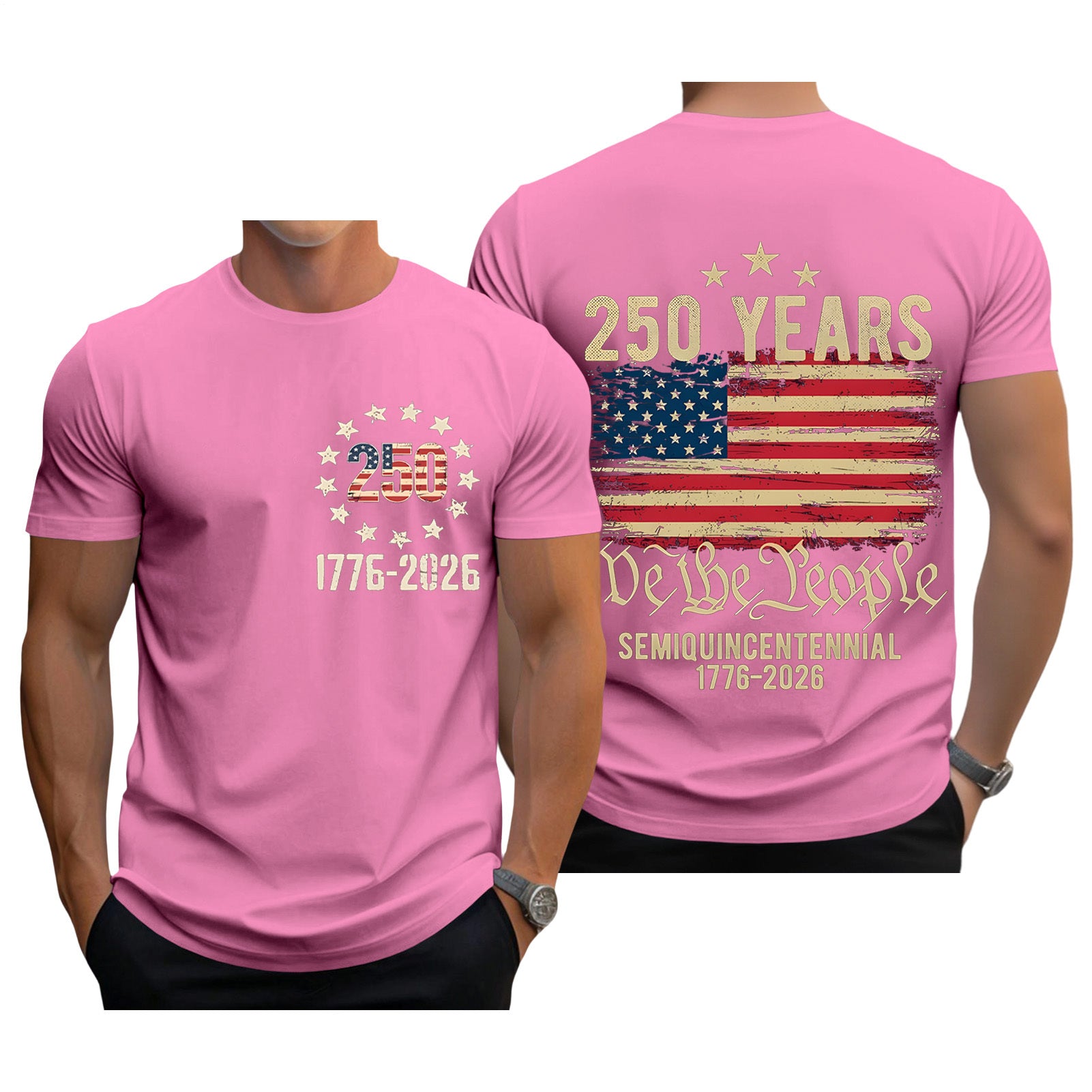 Men casual short sleeve American flag print graphic tee lifestyle overhead view for Independence Day