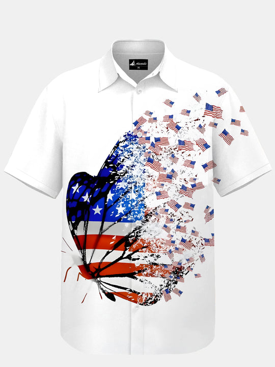 Men's American Flag Print Pocket Short Sleeve Shirt Front View for Independence Day