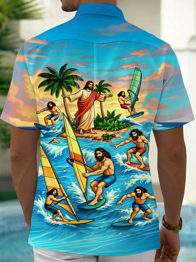 Men's Hawaiian pocket short sleeve shirt back view
