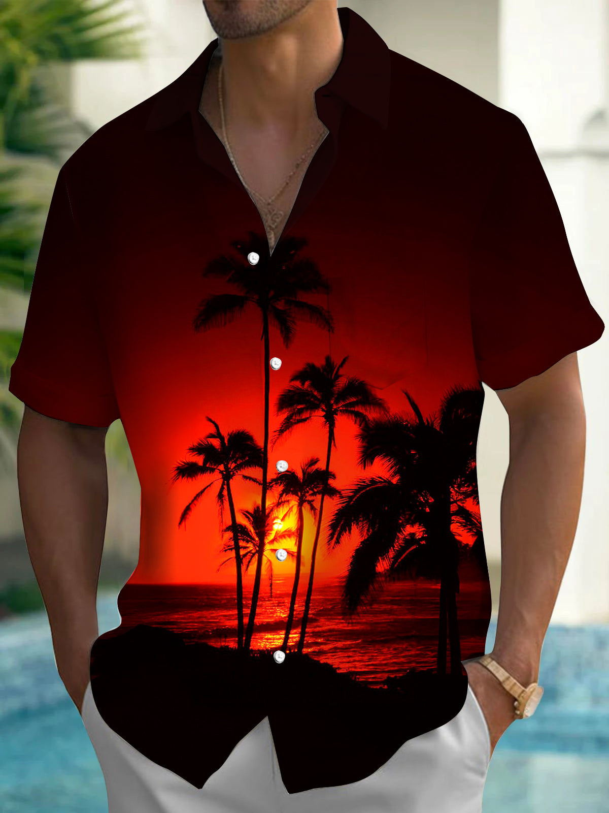 Coconut Tree Men's Pocket Short Sleeve Shirts