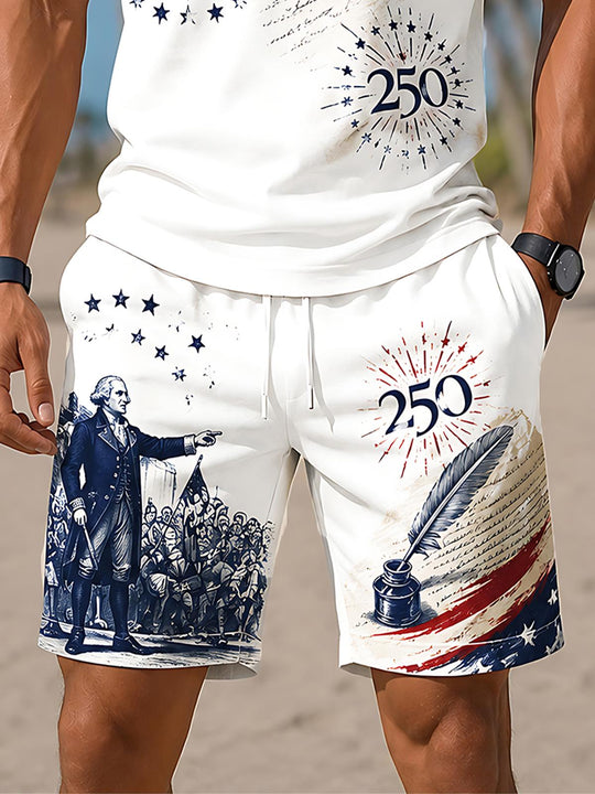 USA 250th Anniversary Independence Day Founding Father Washington Independence Declaration Men's Print Pocket Shorts
