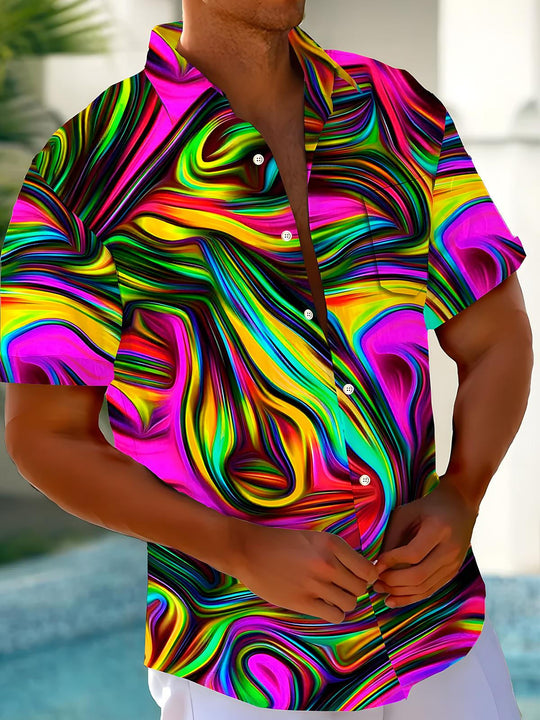 Men abstract print short sleeve shirt front view