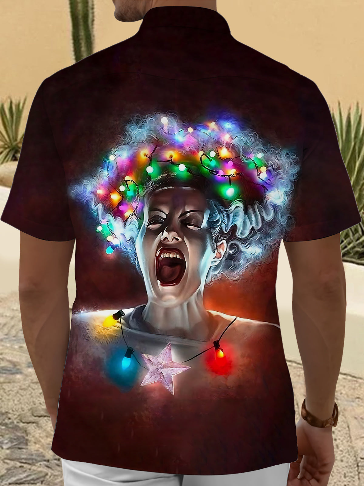 Christmas Lights Face Art Print Men's Pocket Short Sleeve Shirts