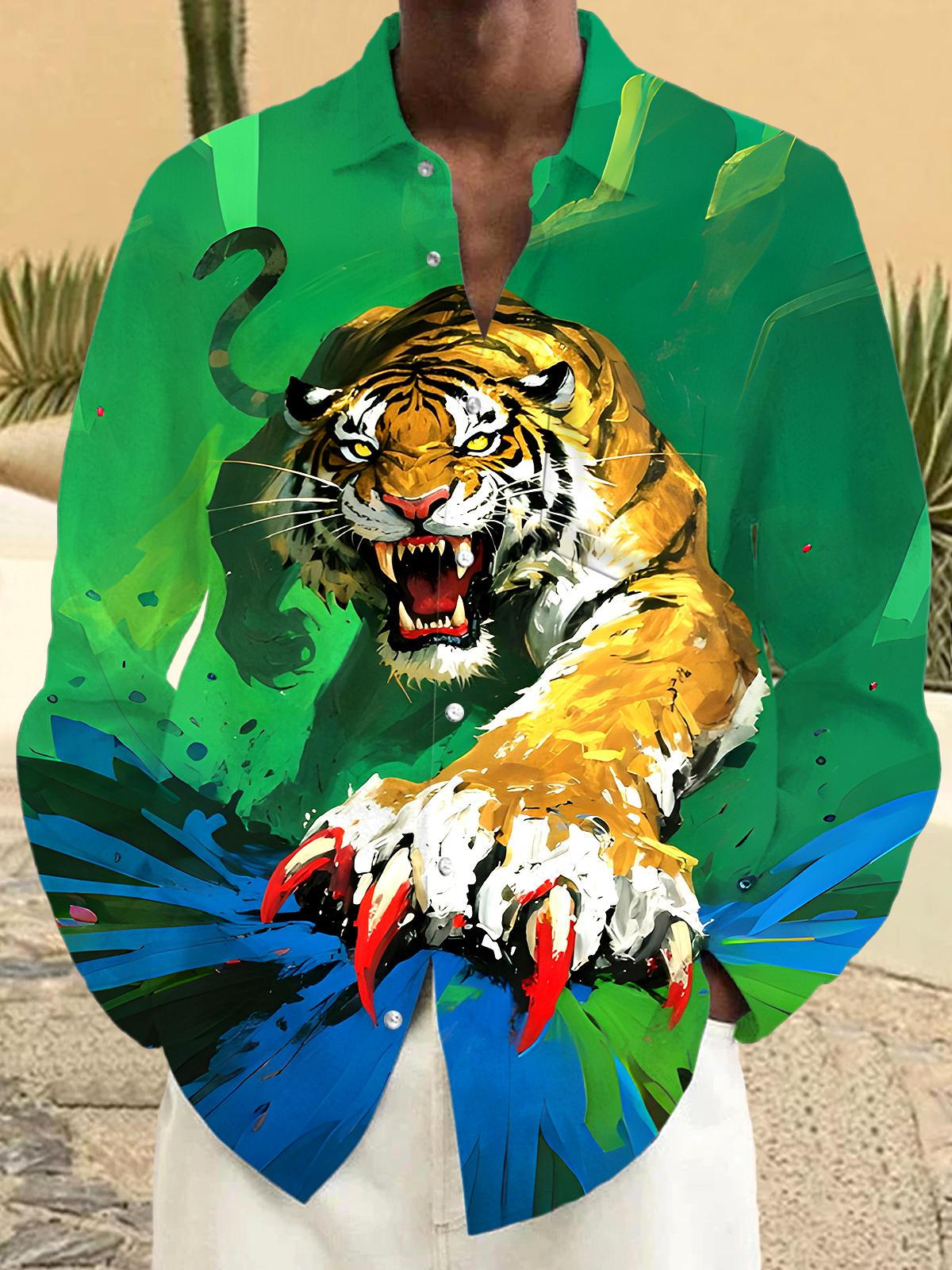 Animal Tiger Men's Pocket Long Sleeve Shirts