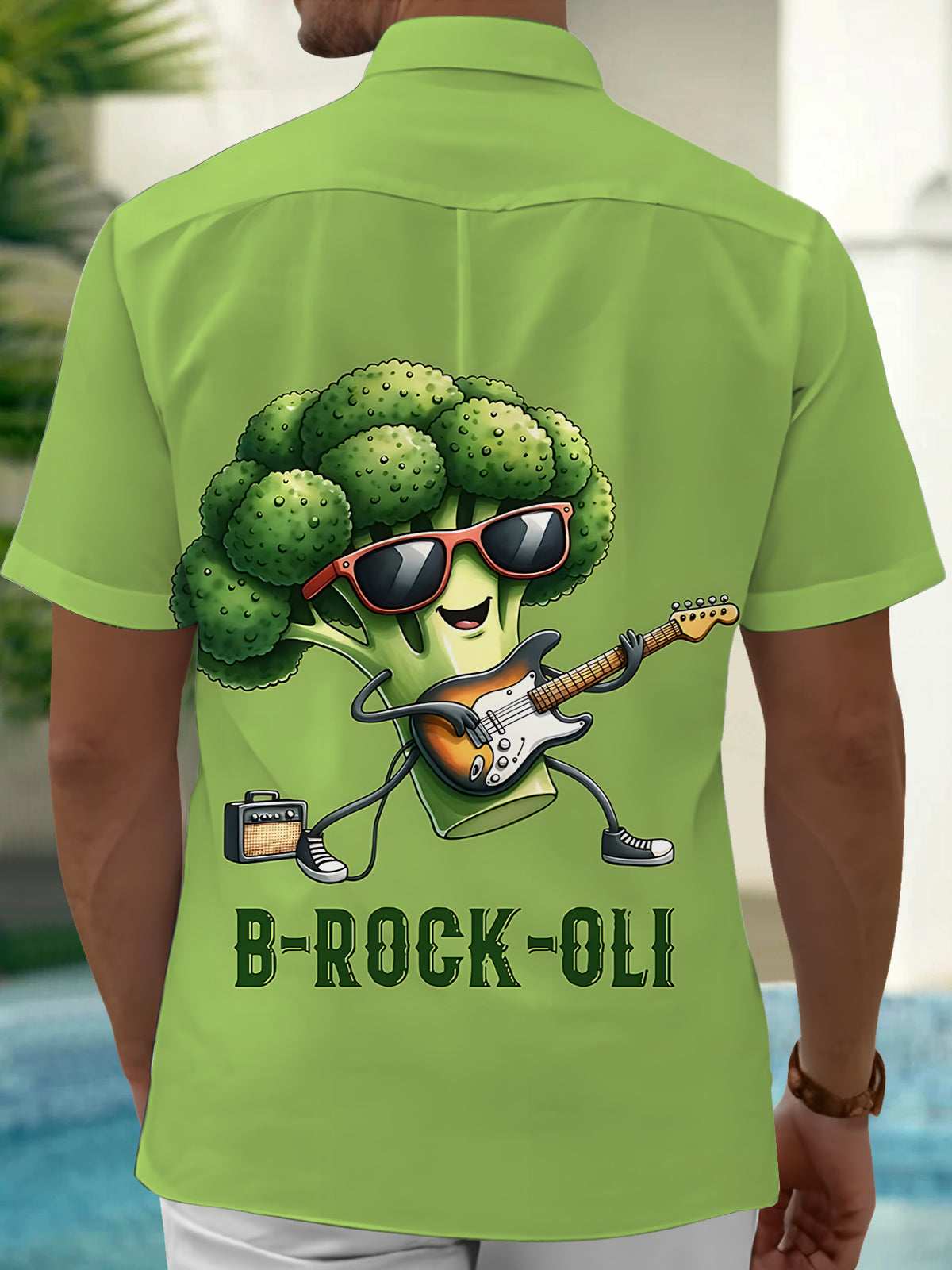 Rock Funny Broccoli Print Men's Pocket Short Sleeve Shirts
