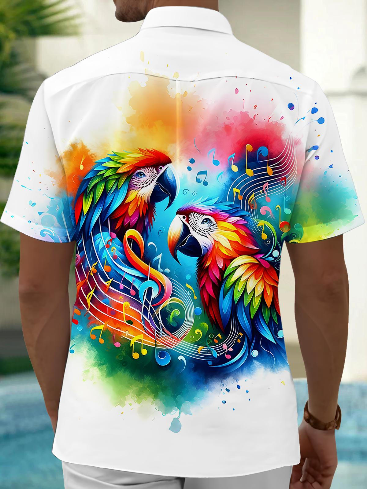 Parrot Musical Note Men's Pocket Short Sleeve Shirts