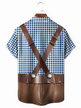 Men's funny grid pattern short sleeve shirt back view