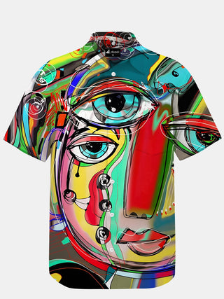Men's abstract print pocket short sleeve shirt front view