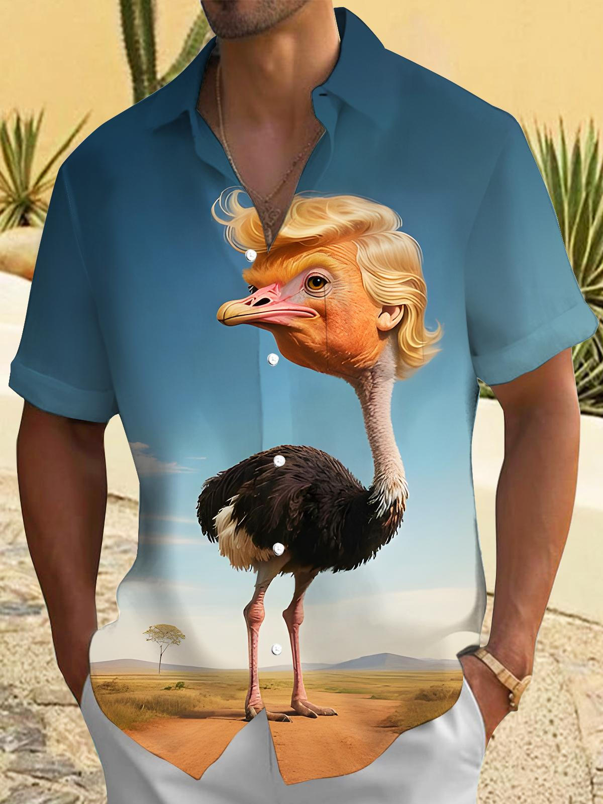 Fun Ostrich Men's Pocket Short Sleeve Shirts