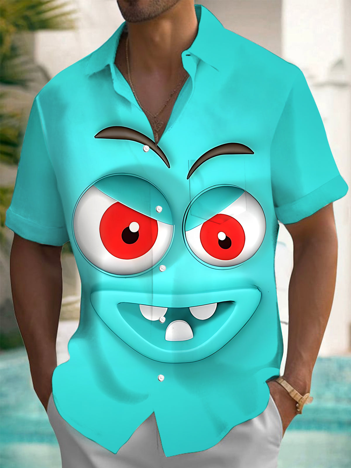 Funny Print Men's Pocket Short Sleeve Shirts