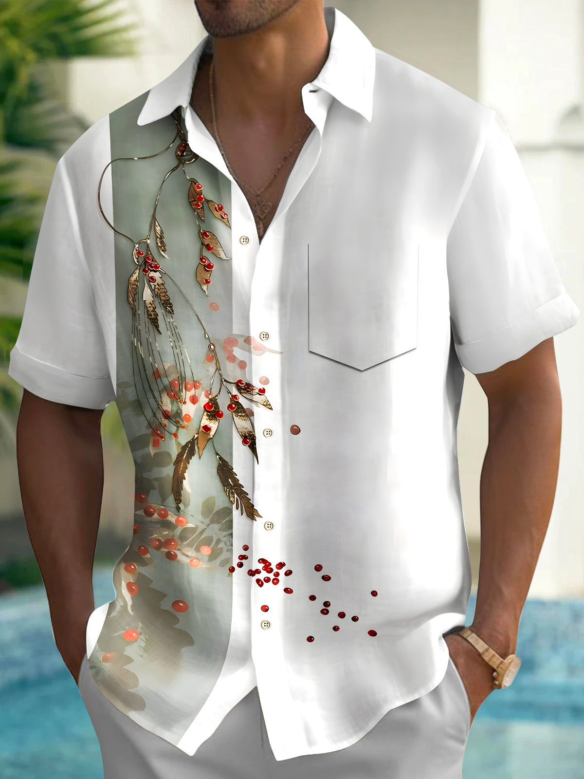 Floral Men's Pocket Short Sleeve Shirts