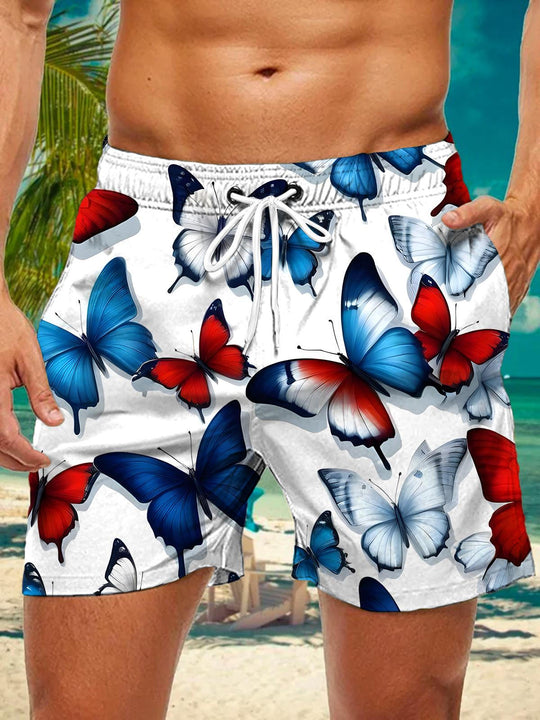 Men's butterfly print casual shorts front view