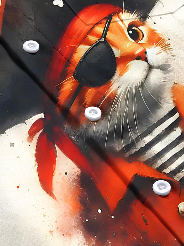 men's cat print shirt close-up short sleeve