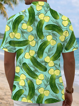 Men's cucumber print pocket short sleeve shirt back view