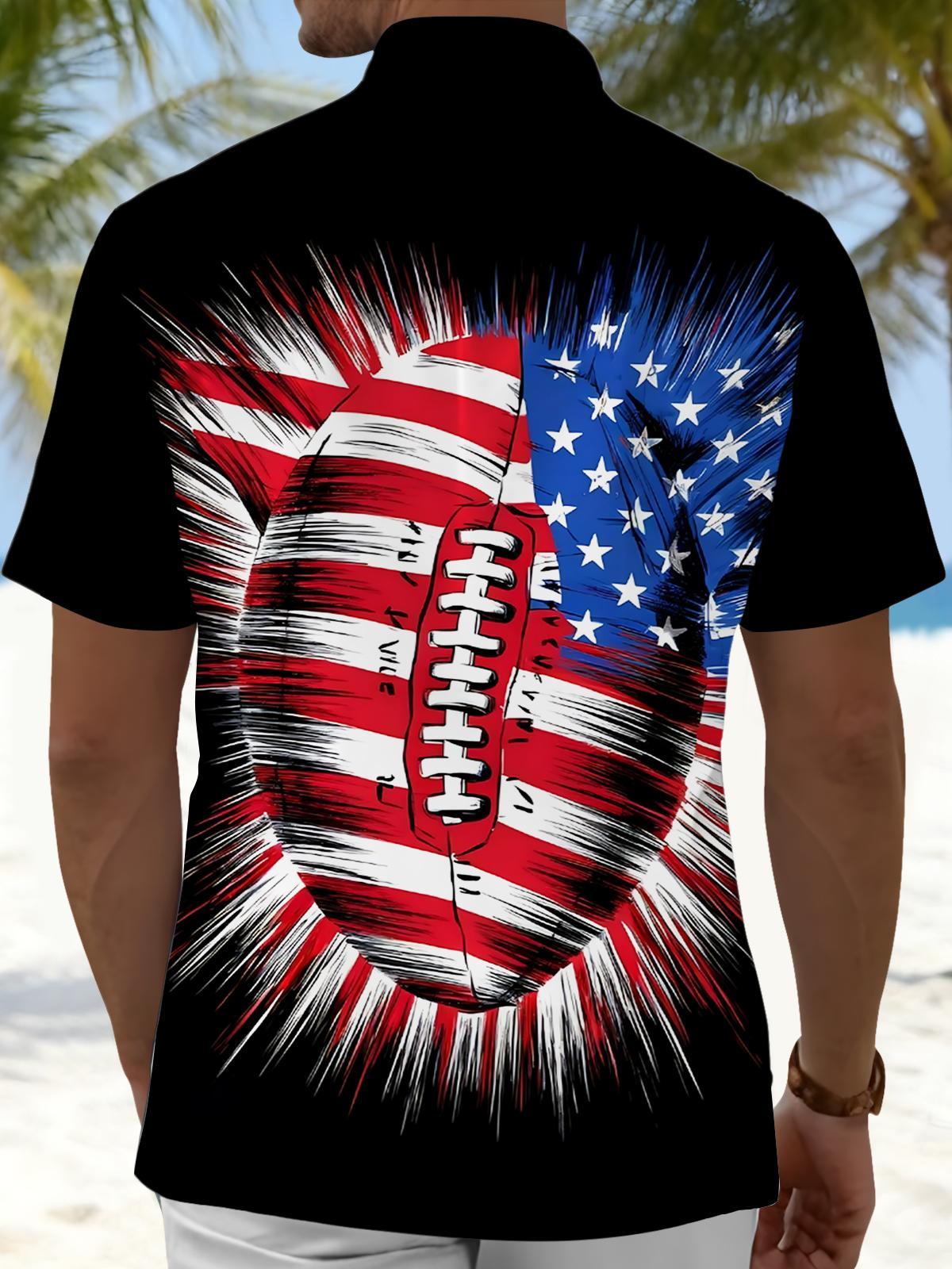 Men's short sleeve shirt back view with American flag football print