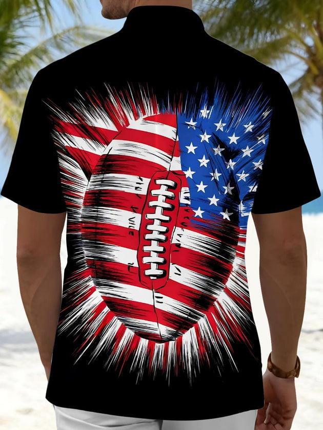 Men's short sleeve shirt back view with American flag football print