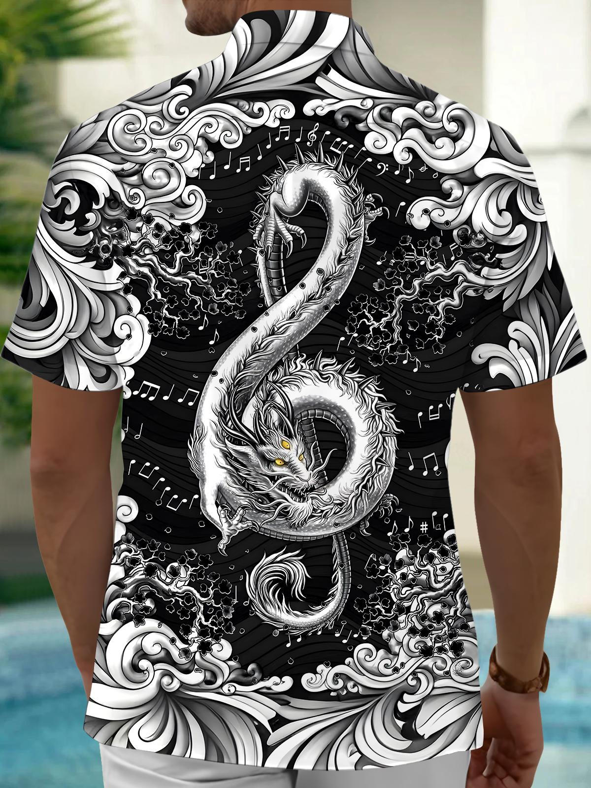 Musical Note Dragon Men's Pocket Short Sleeve Shirts