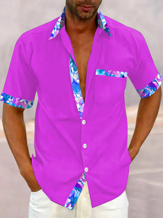 Men abstract print short sleeve shirt front view