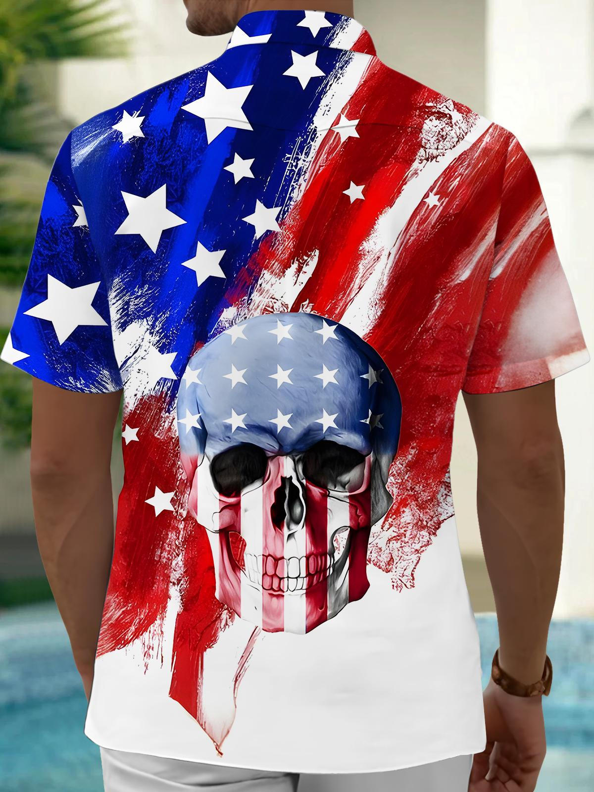 Independence Day Skull Men's Pocket Short Sleeve Shirts