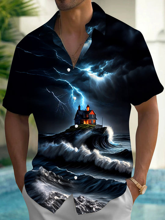 men's Hawaiian shirt front view tropical beach vacation