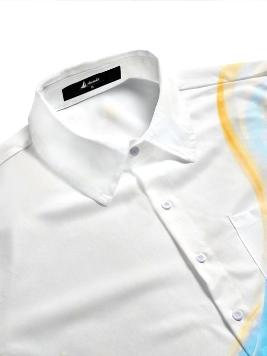 men's graphic art shirt side view