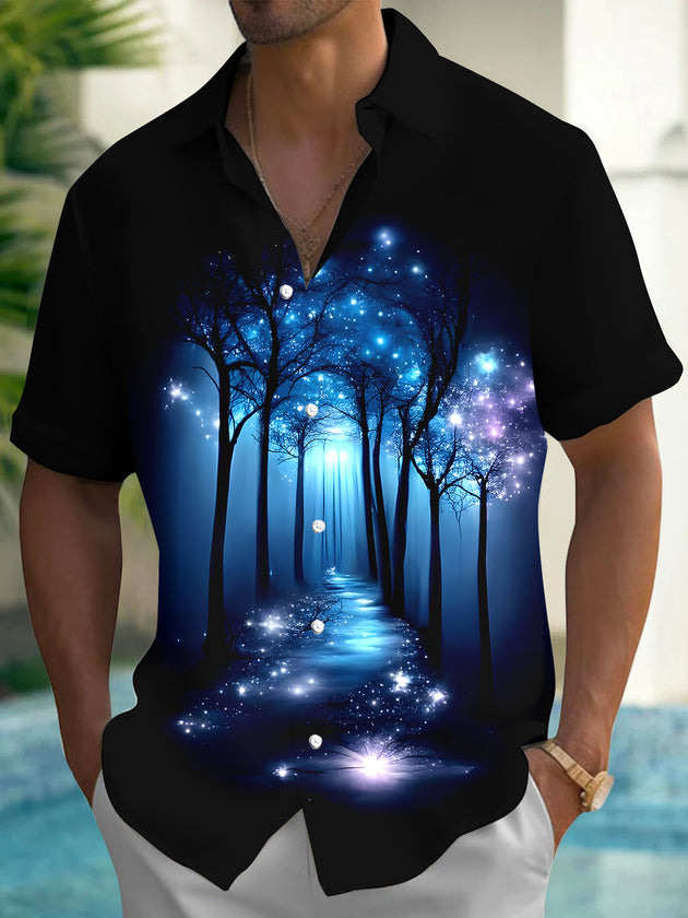 Men's Forest Green Pocket Short Sleeve Shirt Front View