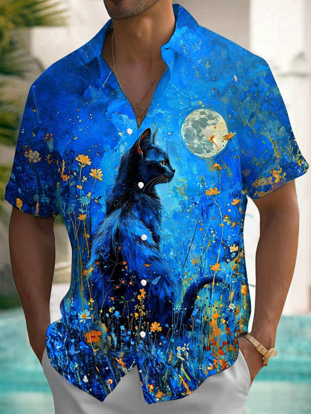 men's cat print shirt front view