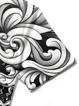 men's dragon print shirt close-up short sleeve
