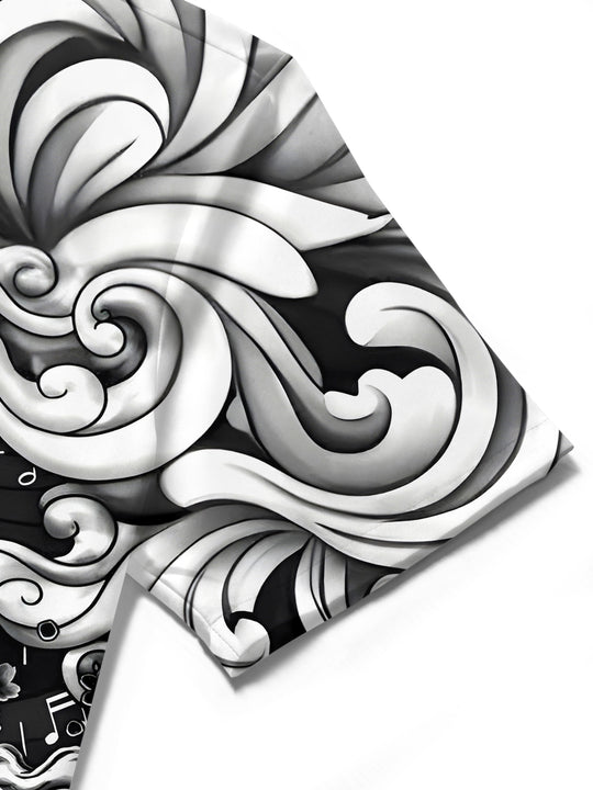 men's dragon print shirt close-up short sleeve