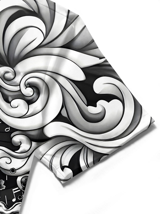 men's dragon print shirt close-up short sleeve