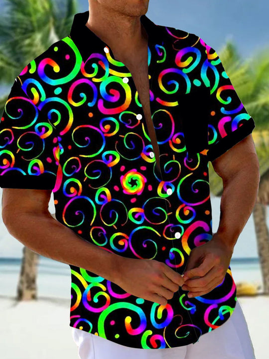 men's colorful geometric print shirt front view