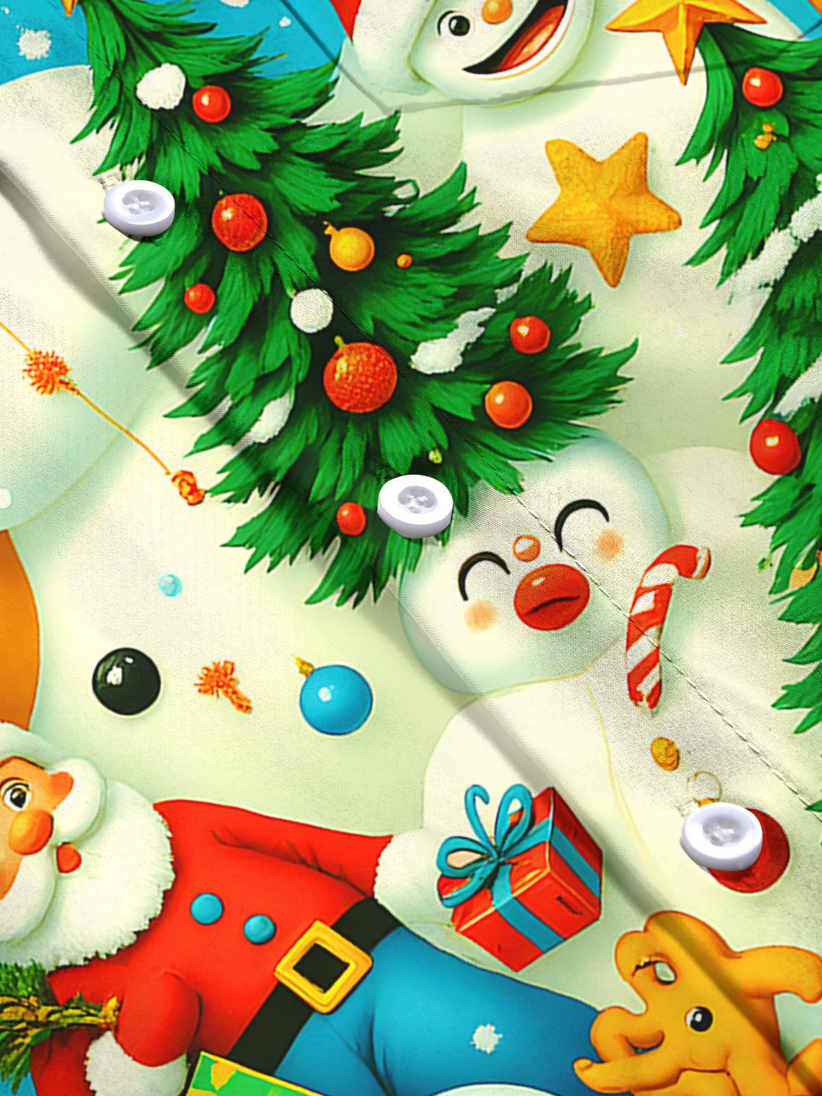 Christmas Tree Santa Claus Snowman Men's Pocket Long Sleeve Shirts