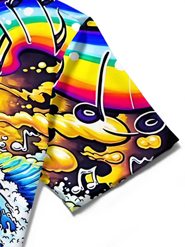 men's abstract print shirt close-up short sleeve