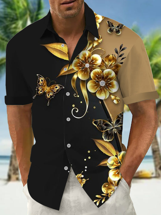 Men's floral butterfly print short sleeve shirt front view