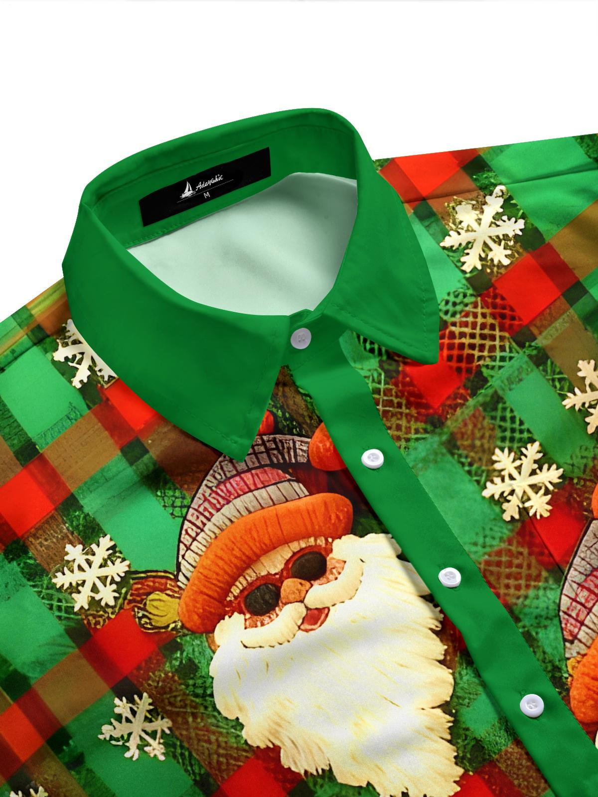 Fun Christmas Plaid Santa Claus Xmas Men's Pocket Long Sleeve Shirts