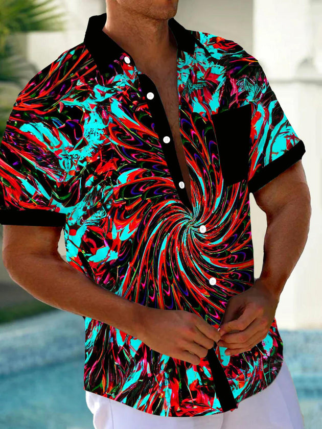 Men abstract print short sleeve shirt front view