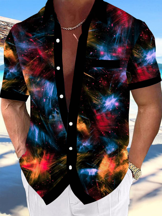Men's Gradient Abstract Print Pocket Short Sleeve Shirt Front View