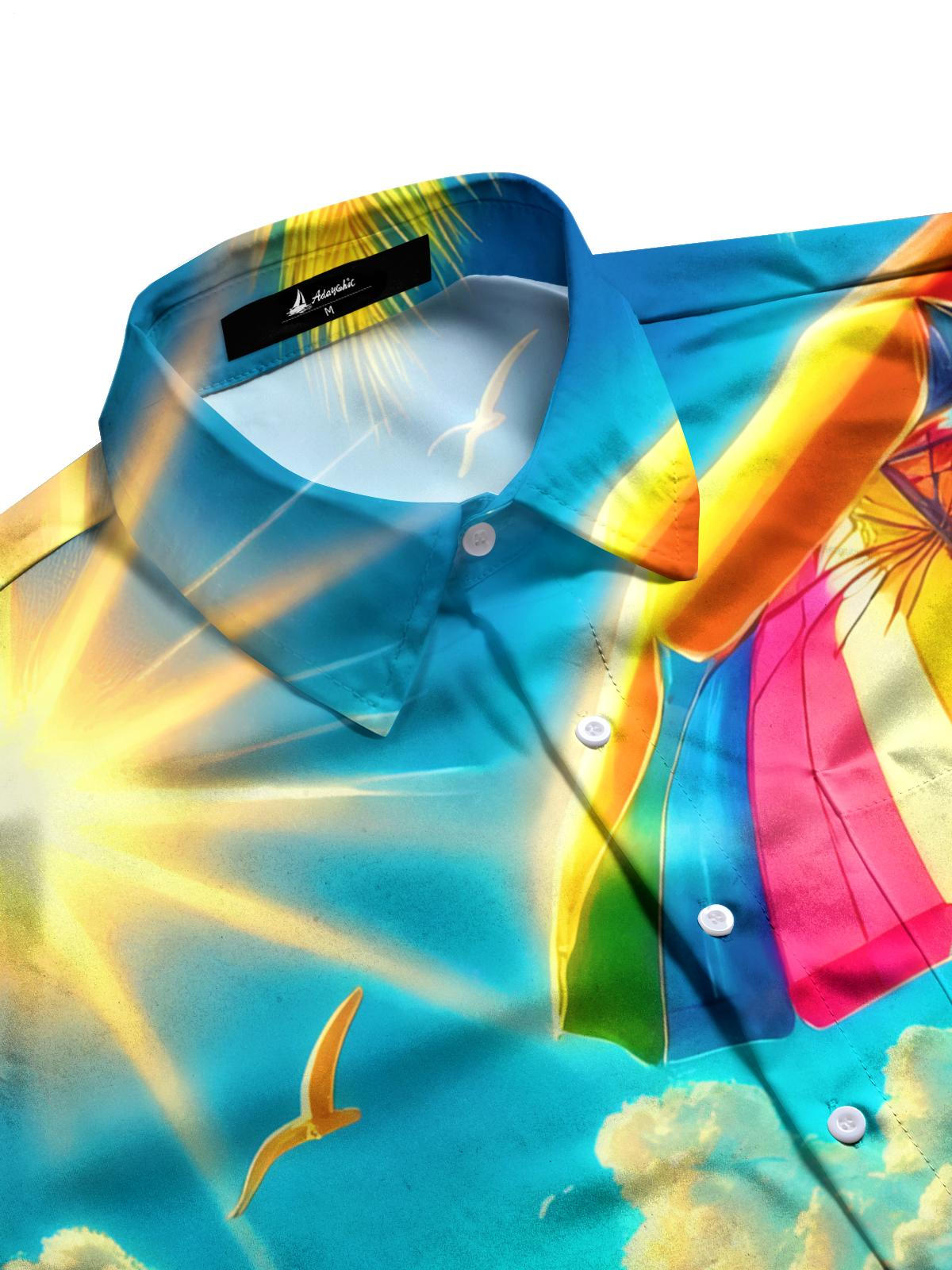 Hawaiian Beach Print Men's Pocket Short Sleeve Shirts