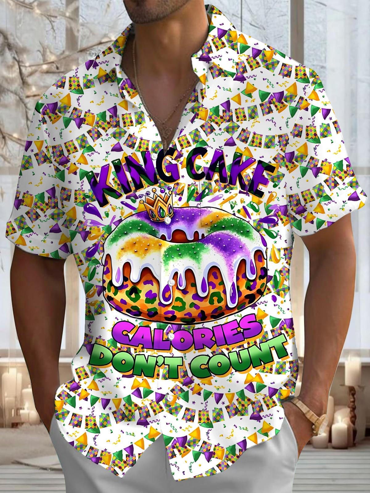 Mardi Gras King Cake Print Men's Pocket Short Sleeve Shirts