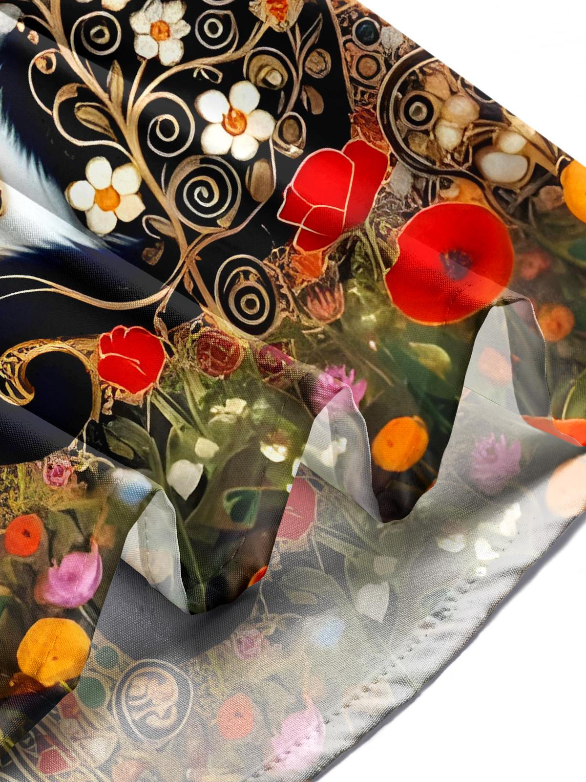 Cat Floral Men's Pocket Short Sleeve Shirts