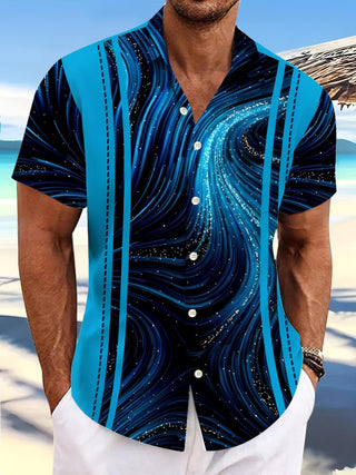 Men abstract print short sleeve shirt front view