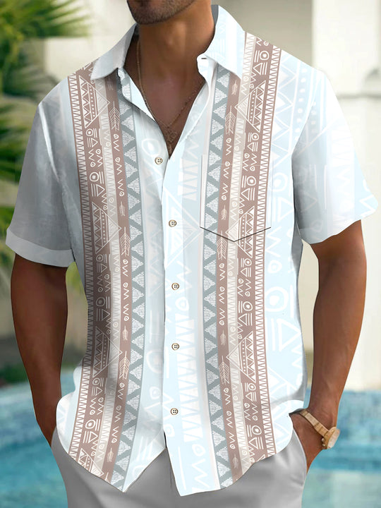 Men's geometric pocket short sleeve shirt front view