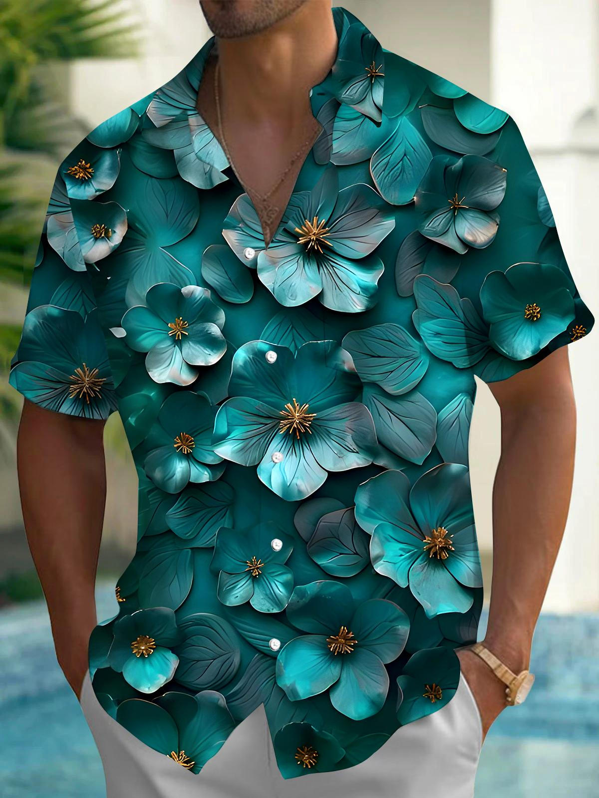 Floral Men's Pocket Short Sleeve Shirts