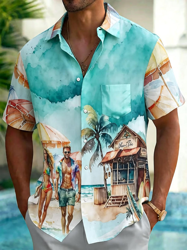 men's Hawaiian shirt front view tropical beach vacation