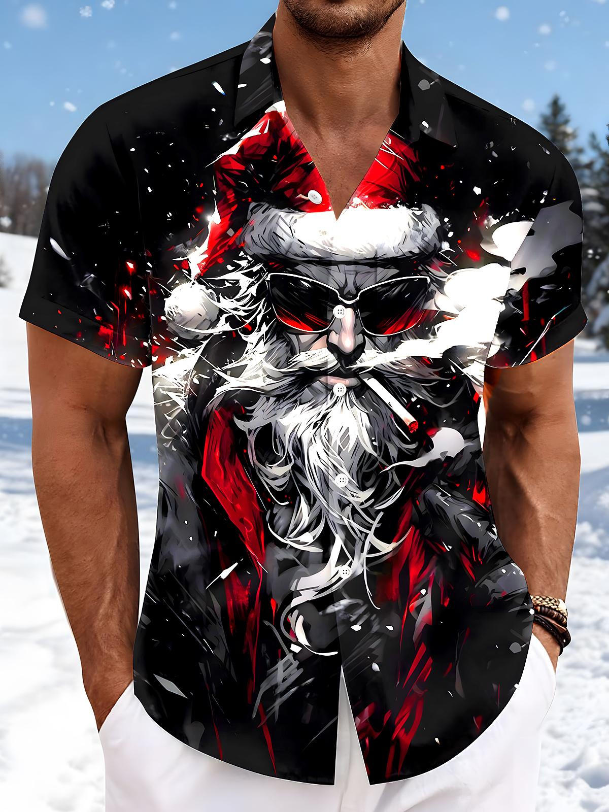 Santa Claus Smoking Men's Pocket Short Sleeve Shirts
