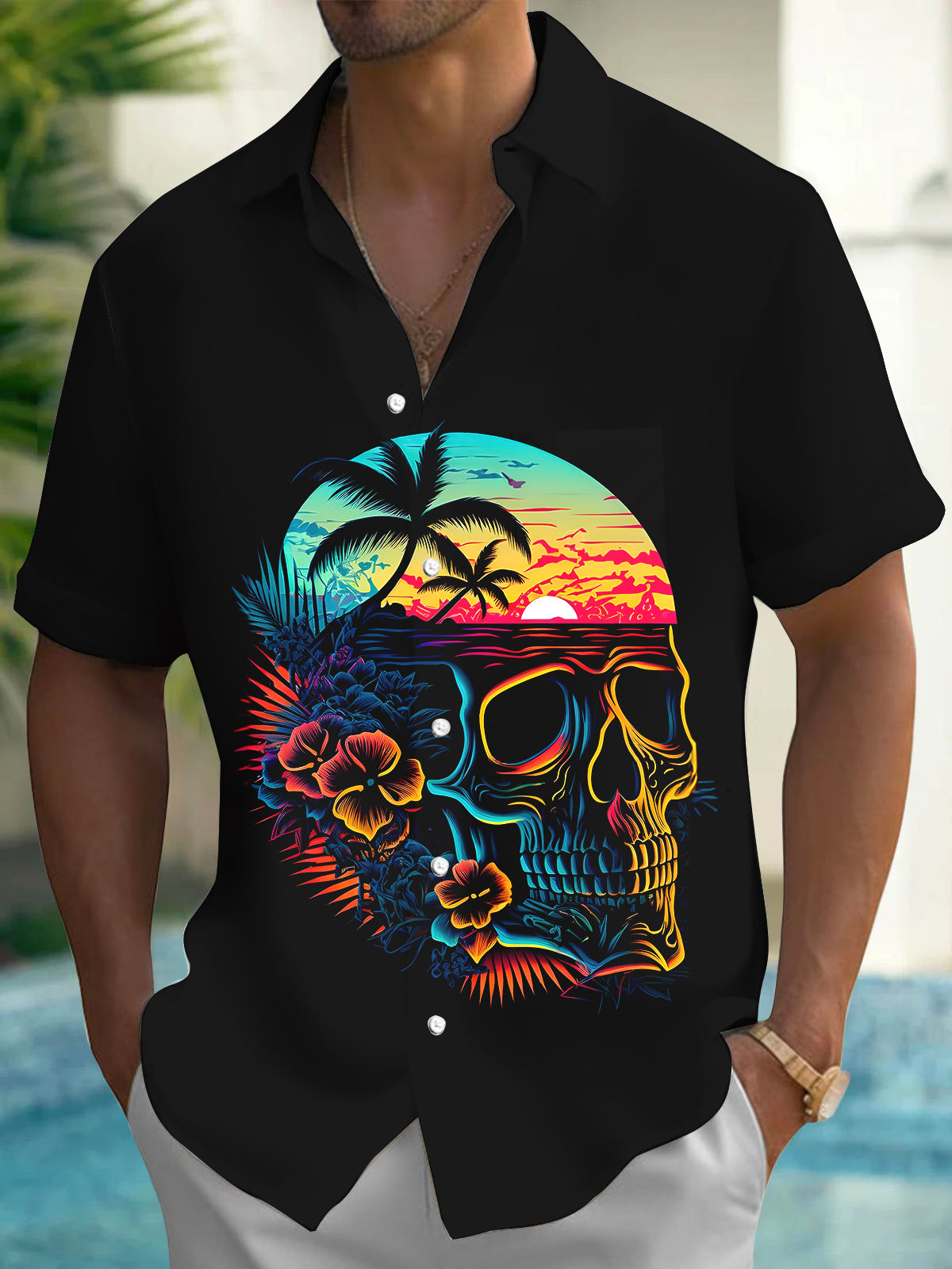 Skull Men's Pocket Short Sleeve Shirts