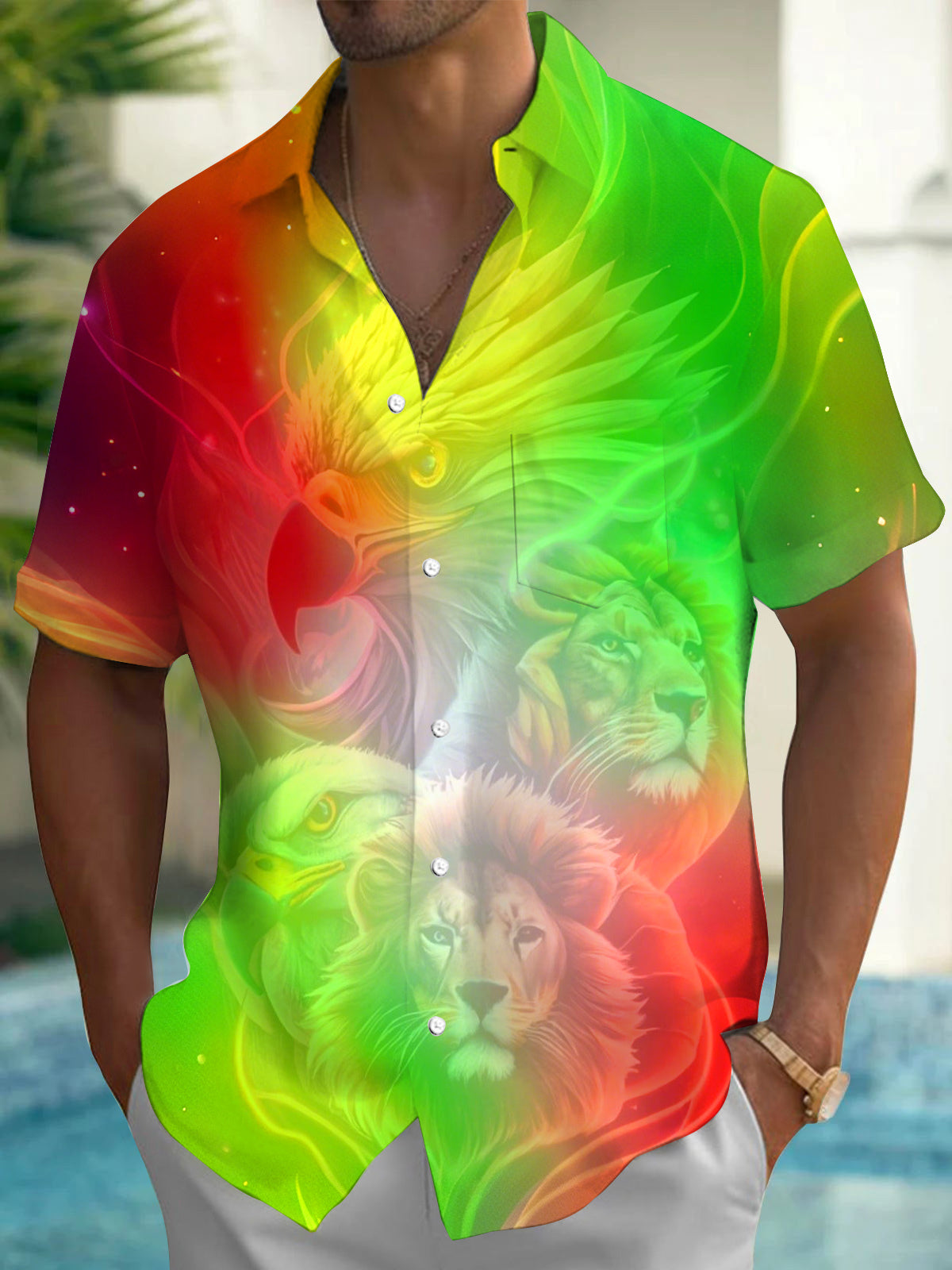 Animal Print Men's Pocket Short Sleeve Shirts