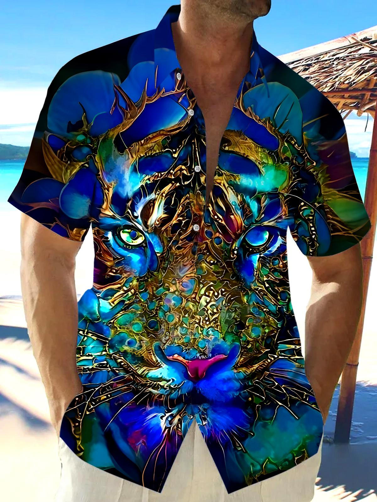 Animal Tiger Men's Pocket Short Sleeve Shirts